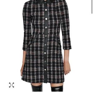 Make tweed Dress with leather trim